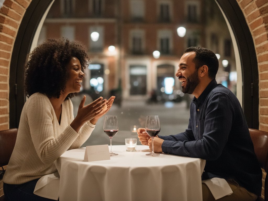 Deux participants qui rient en tête-à-tête au restaurant